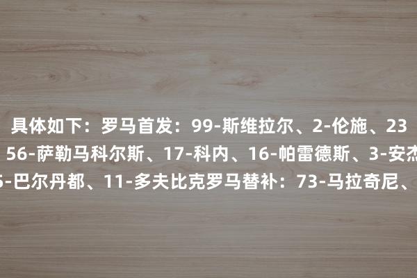 具体如下：罗马首发：99-斯维拉尔、2-伦施、23-曼奇尼、5-恩迪卡、56-萨勒马科尔斯、17-科内、16-帕雷德斯、3-安杰利诺、18-苏莱、35-巴尔丹都、11-多夫比克罗马替补：73-马拉奇尼、95-戈利尼、4-克里斯坦特、12-阿卜杜拉哈米德、14-肖穆罗多夫、15-胡梅尔斯、21-迪巴拉、25-内尔森、27-杜阿特、34-萨拉赫-埃丁、61-皮西利、92-沙拉维卡利亚里首发：25-卡普