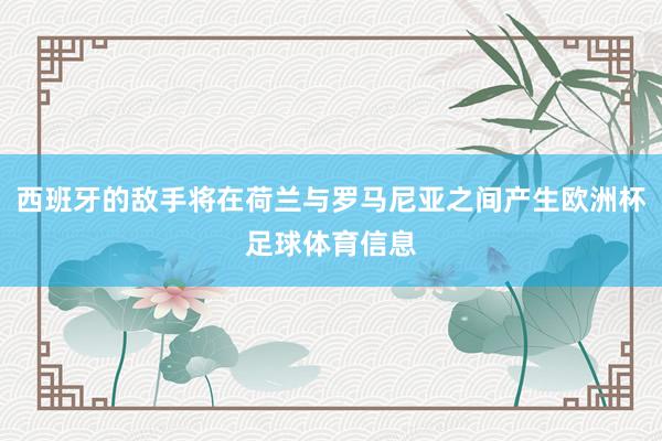 西班牙的敌手将在荷兰与罗马尼亚之间产生欧洲杯足球体育信息