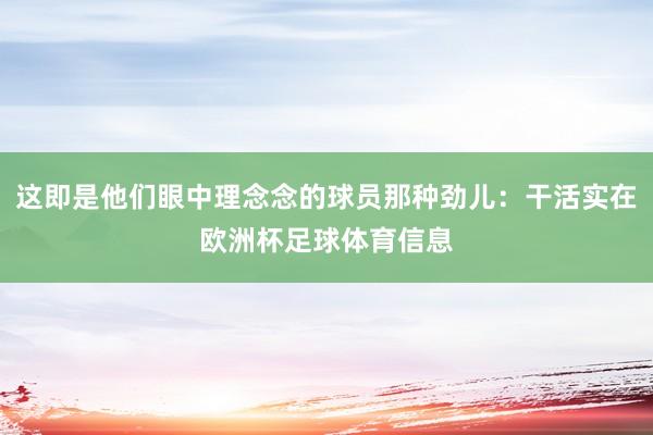 这即是他们眼中理念念的球员那种劲儿：干活实在欧洲杯足球体育信息